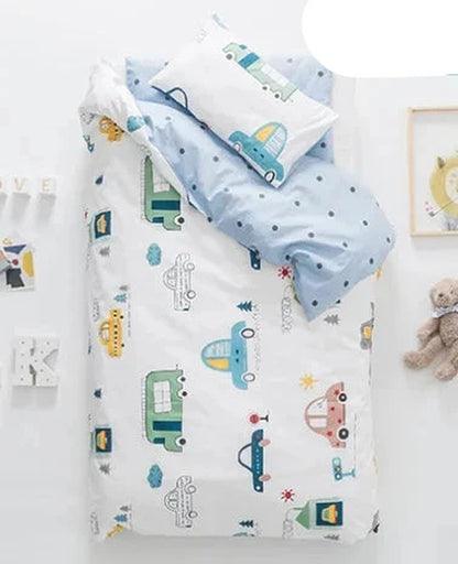 3Pcs Baby Bedding Set Cute Animal Cotton Crib Bed Linen with Pillowcase, Bedsheet, Duvet Cover