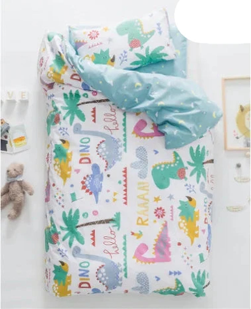 3Pcs Baby Bedding Set Cute Animal Cotton Crib Bed Linen with Pillowcase, Bedsheet, Duvet Cover