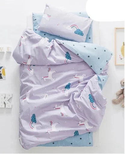 3Pcs Baby Bedding Set Cute Animal Cotton Crib Bed Linen with Pillowcase, Bedsheet, Duvet Cover