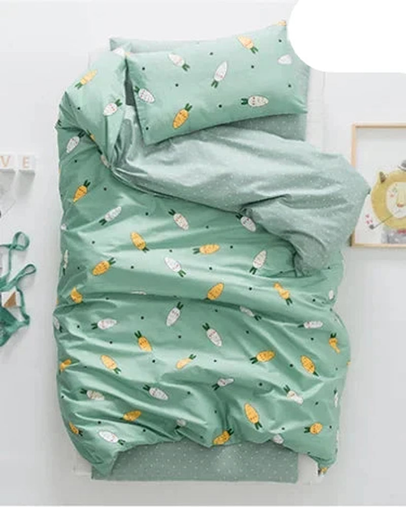 3Pcs Baby Bedding Set Cute Animal Cotton Crib Bed Linen with Pillowcase, Bedsheet, Duvet Cover