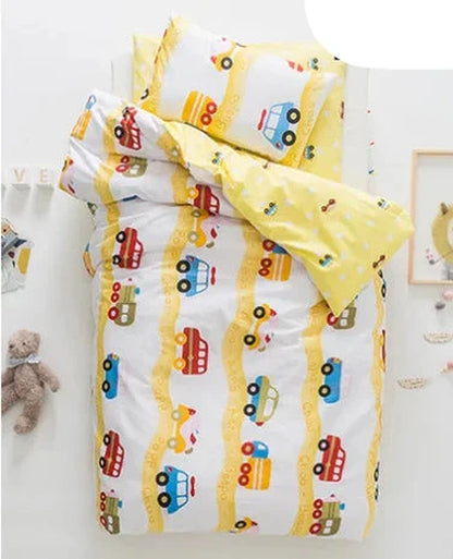 3Pcs Baby Bedding Set Cute Animal Cotton Crib Bed Linen with Pillowcase, Bedsheet, Duvet Cover