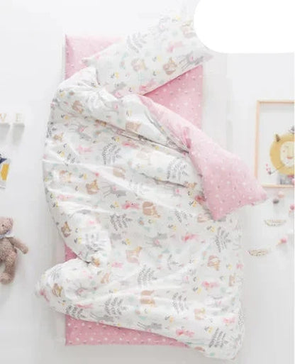 3Pcs Baby Bedding Set Cute Animal Cotton Crib Bed Linen with Pillowcase, Bedsheet, Duvet Cover