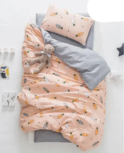 3Pcs Baby Bedding Set Cute Animal Cotton Crib Bed Linen with Pillowcase, Bedsheet, Duvet Cover