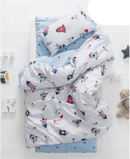 3Pcs Baby Bedding Set Cute Animal Cotton Crib Bed Linen with Pillowcase, Bedsheet, Duvet Cover