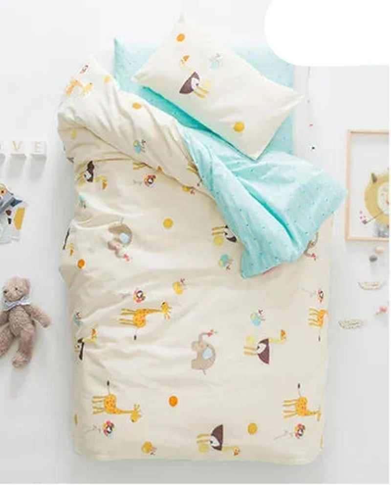 3Pcs Baby Bedding Set Cute Animal Cotton Crib Bed Linen with Pillowcase, Bedsheet, Duvet Cover