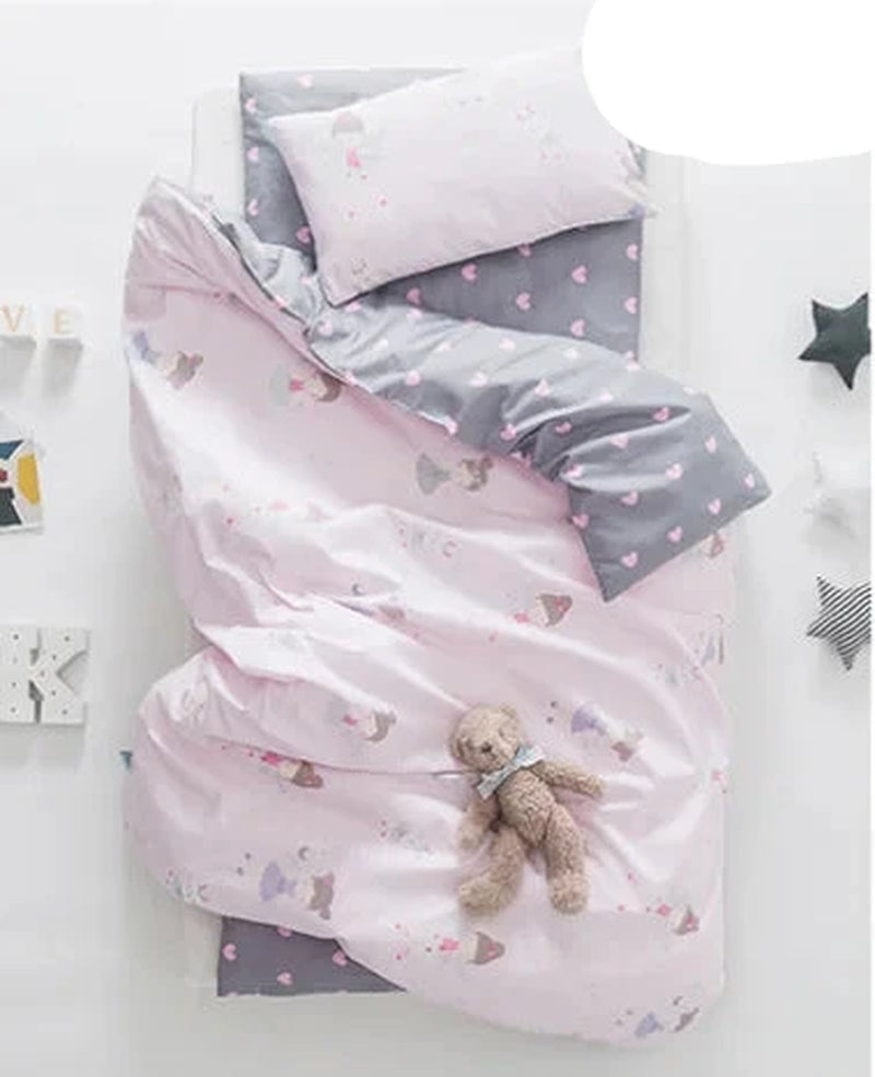 3Pcs Baby Bedding Set Cute Animal Cotton Crib Bed Linen with Pillowcase, Bedsheet, Duvet Cover