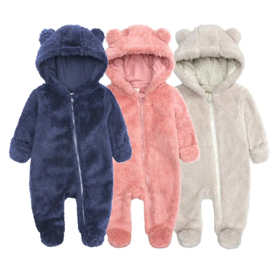 Baby Bear Fleece Winter Romper With Hood