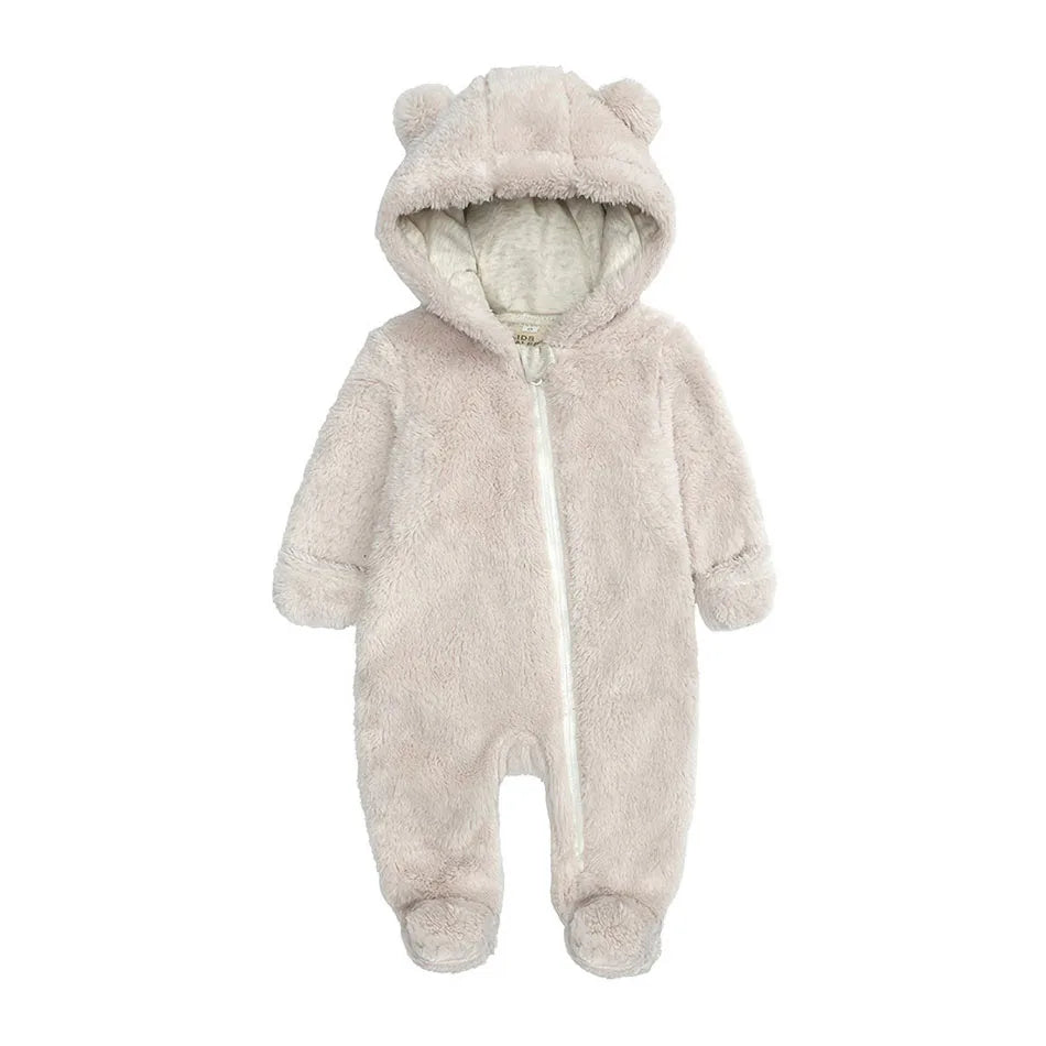 Baby Bear Fleece Winter Romper With Hood