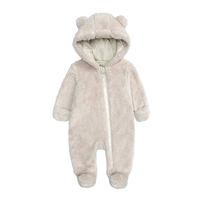 Baby Bear Fleece Winter Romper With Hood