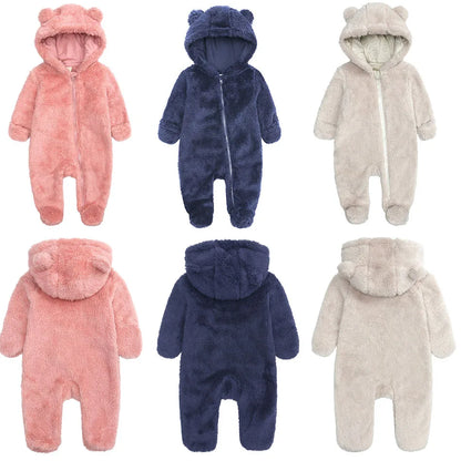 Baby Bear Fleece Winter Romper With Hood