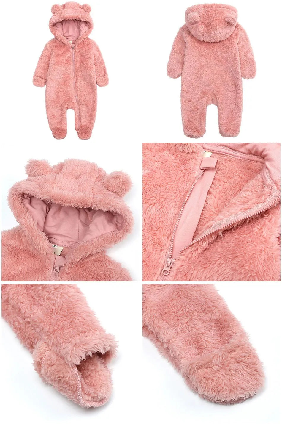 Baby Bear Fleece Winter Romper With Hood