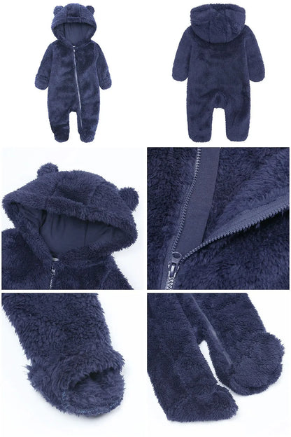 Baby Bear Fleece Winter Romper With Hood