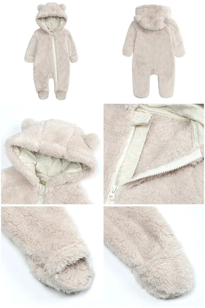 Baby Bear Fleece Winter Romper With Hood