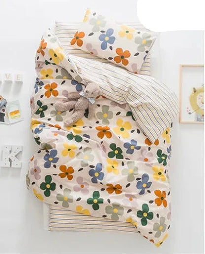 3Pcs Baby Bedding Set Cute Animal Cotton Crib Bed Linen with Pillowcase, Bedsheet, Duvet Cover